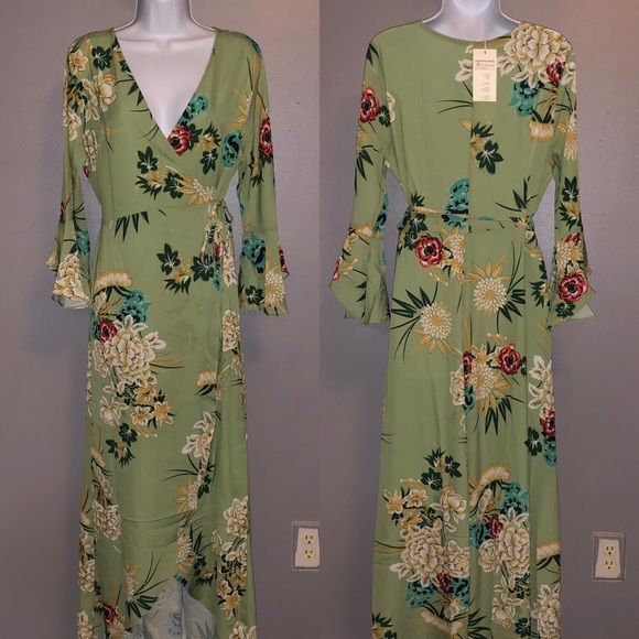 Women’s Green Floral Flow Dress - Picture 3 of 6